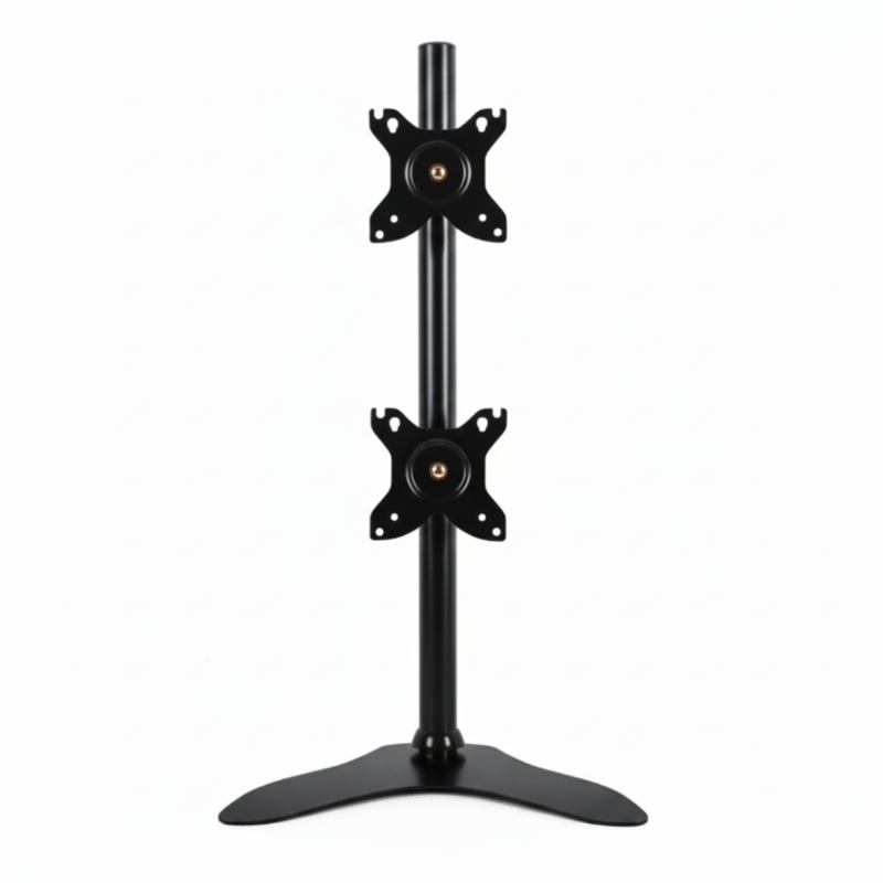 Black adjustable monitor stand on a white background