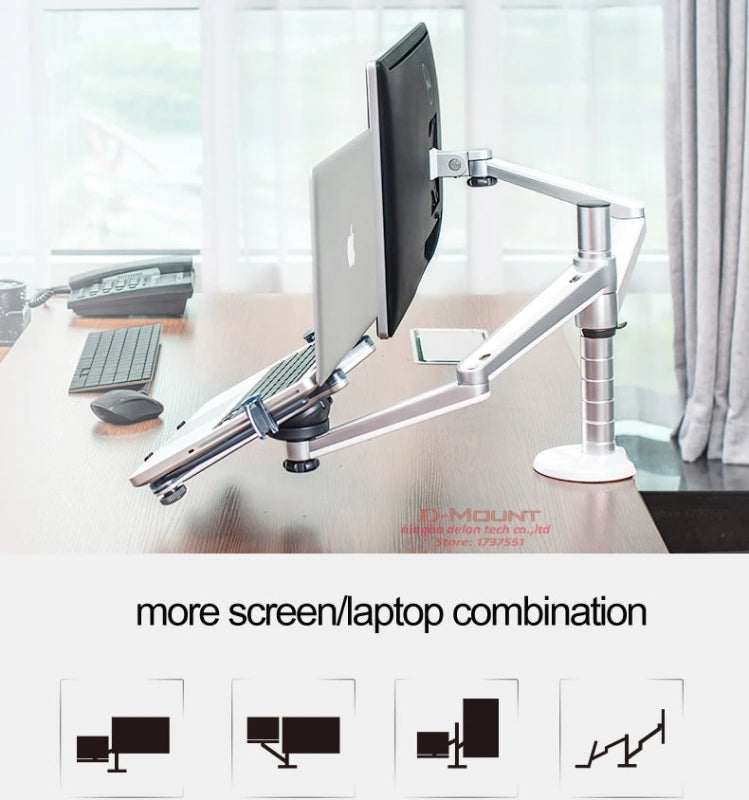Desktop monitor stand with dual screens on a desk in an office setting