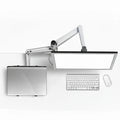 Modern office setup with computer monitor, keyboard, and mouse on a white background