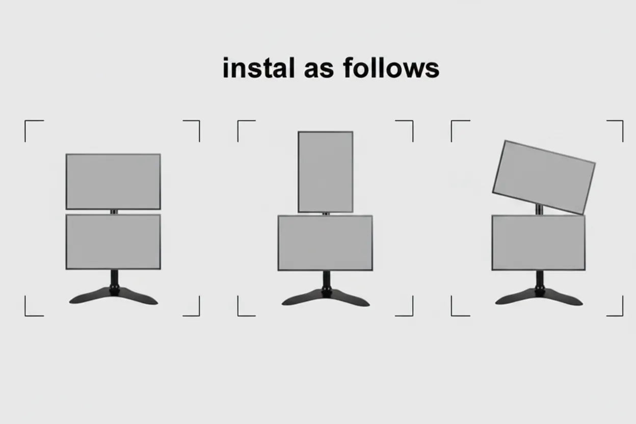 Diagram showing the installation steps for multiple monitors on a gray background
