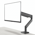 Adjustable black monitor arm supporting a Dell screen on a modern office desk