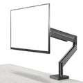 Black adjustable monitor stand on a white background
