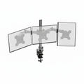 Monitor stand with dimensions labeled for a triple monitor setup on a white background.