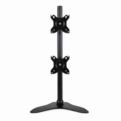 Black adjustable monitor stand on a white background