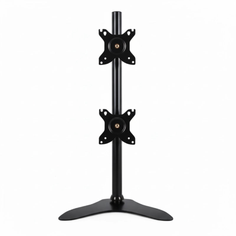 Black adjustable monitor stand on a white background